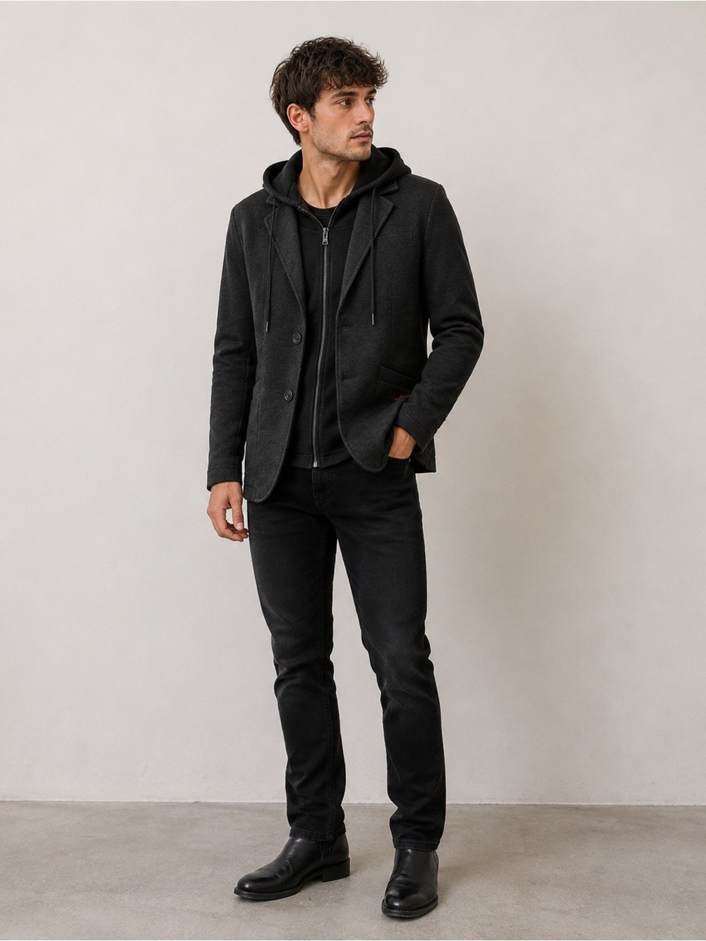 Parasuco men’s charcoal fleece hoodie blazer Y2K-inspired urban zip up button
